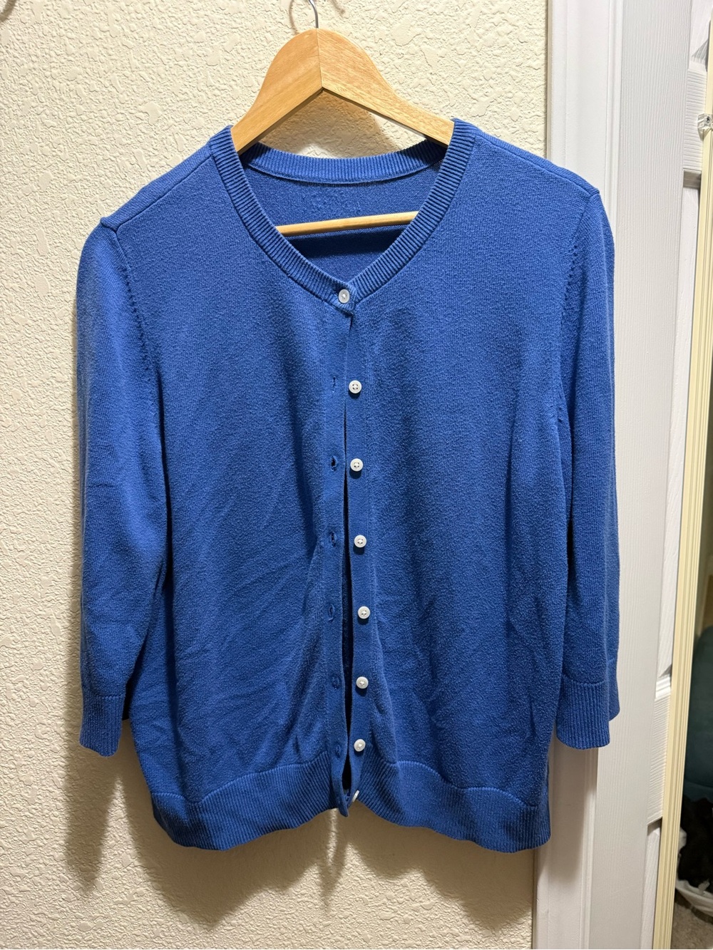 Preppy Classic Blue Button-Front Cardigan Sweater